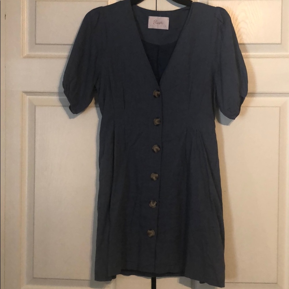 Blue Button Down Mini Dress